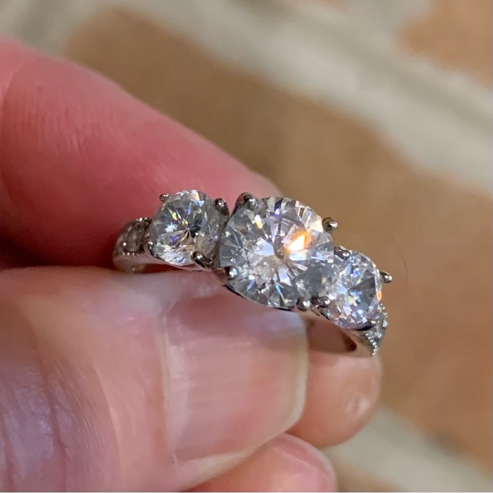 Lia Sophia Silver-Tone Three-Clear-Stone Sparkle Ring